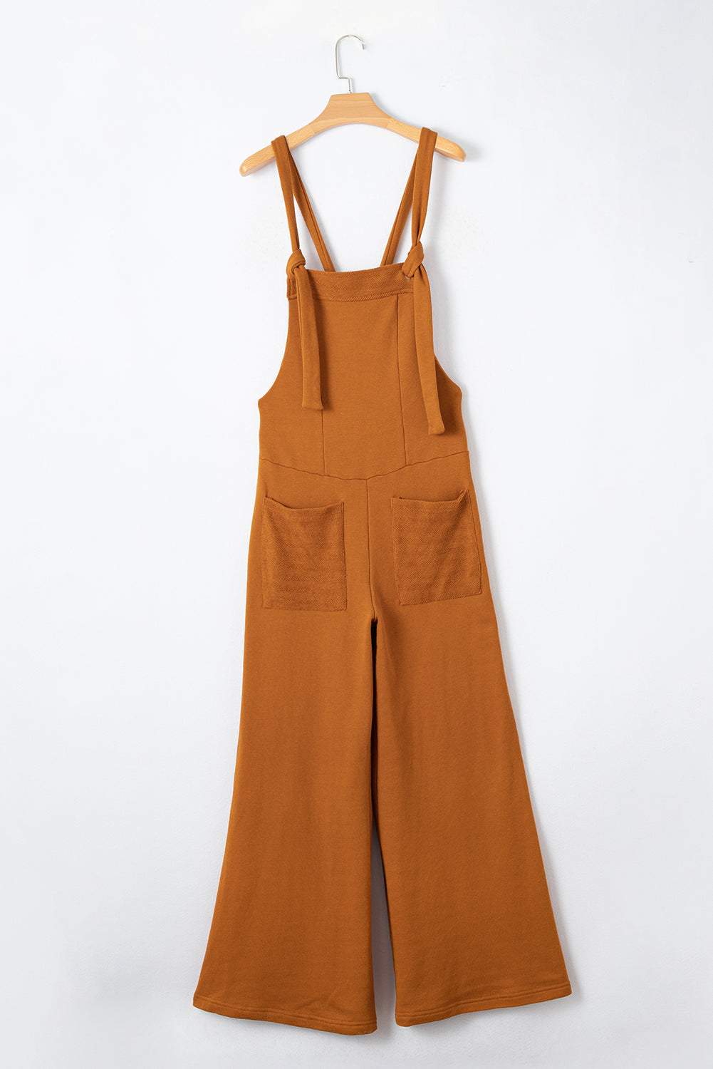 Brown Knotted Straps Patch Pocket Wide Leg Jumpsuit
