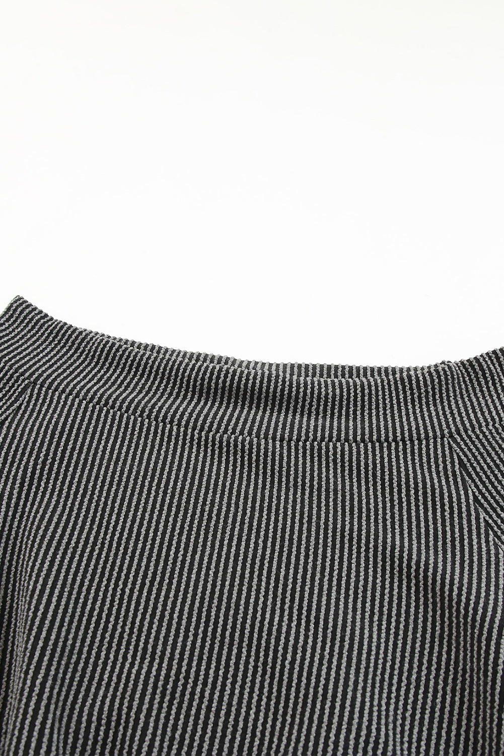 Gray Ribbed Knit Off-Shoulder Balloon Sleeve Top
