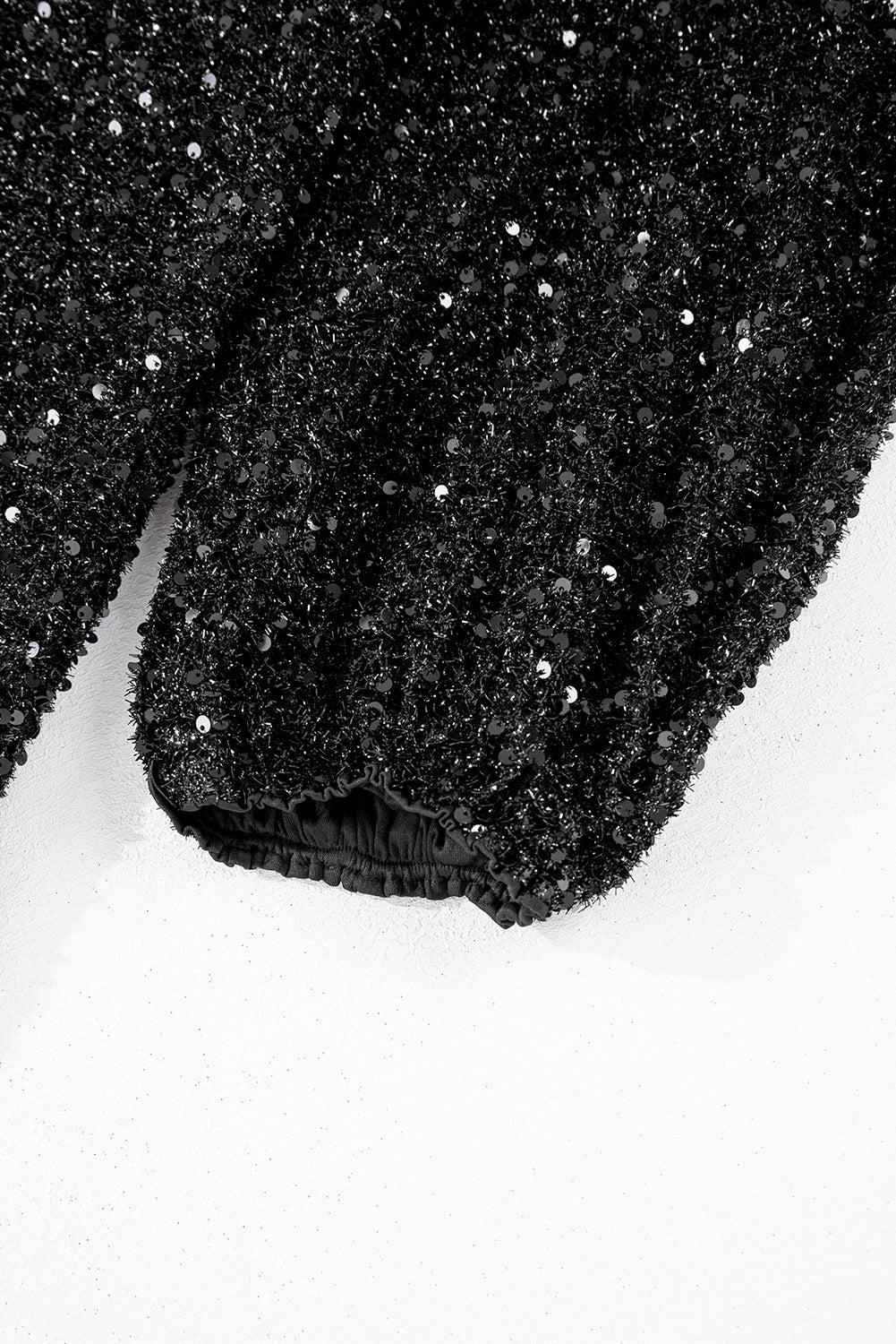 Color black Plus Size Bubble Sleeve V Neck Sequin Dress