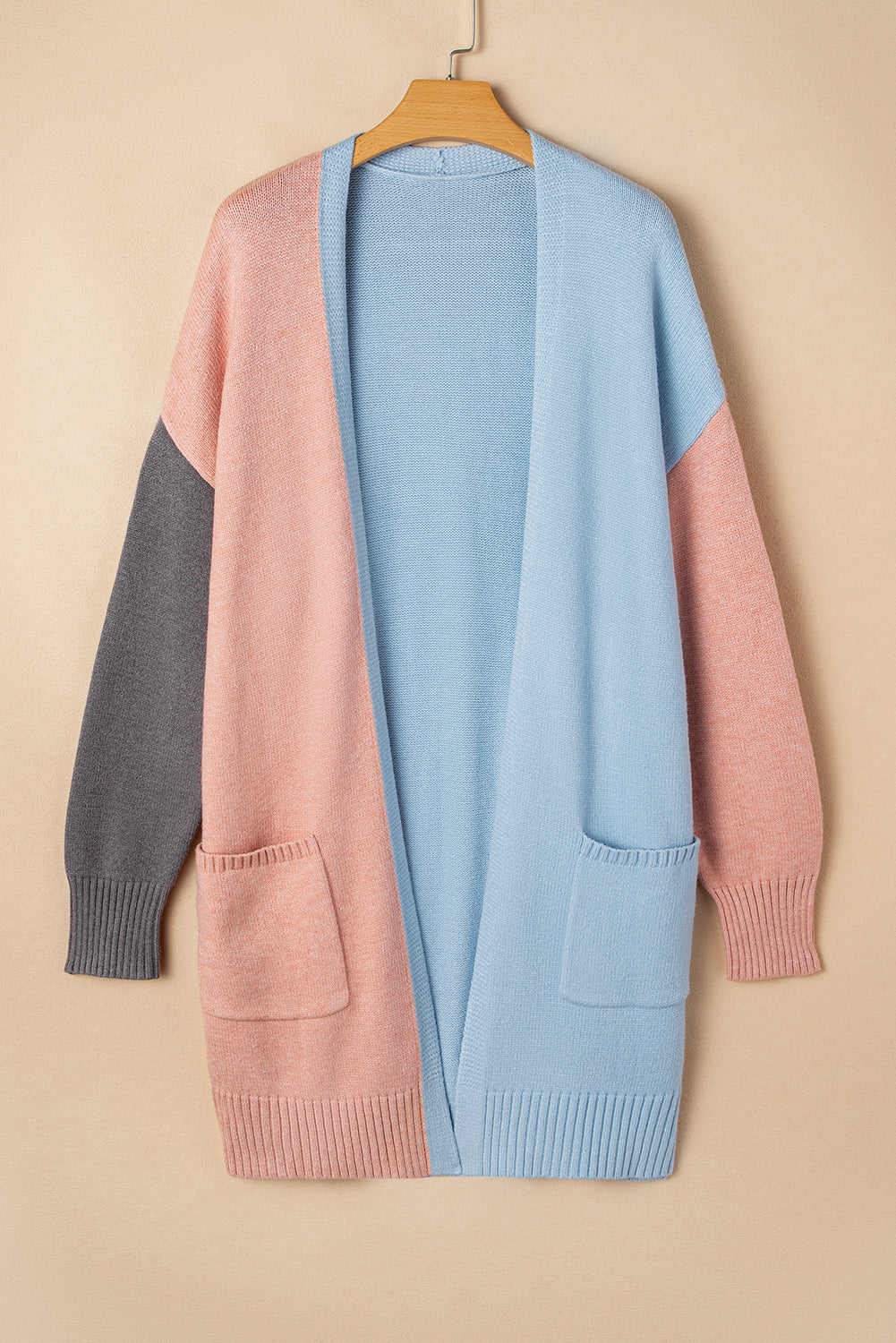 Multicolor Plus Size Colorblock Pocketed Open Front Cardigan