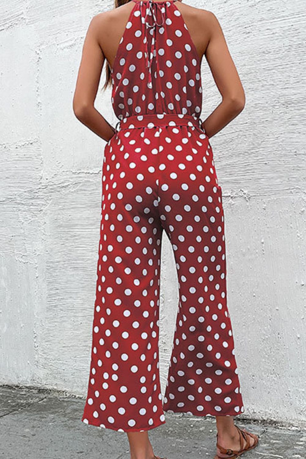 Polka Dot Grecian Wide Leg Jumpsuit