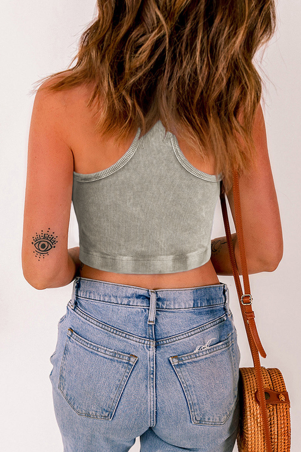 Gold Flame Ribbed Mineral Wash Racerback Cropped Tank Top